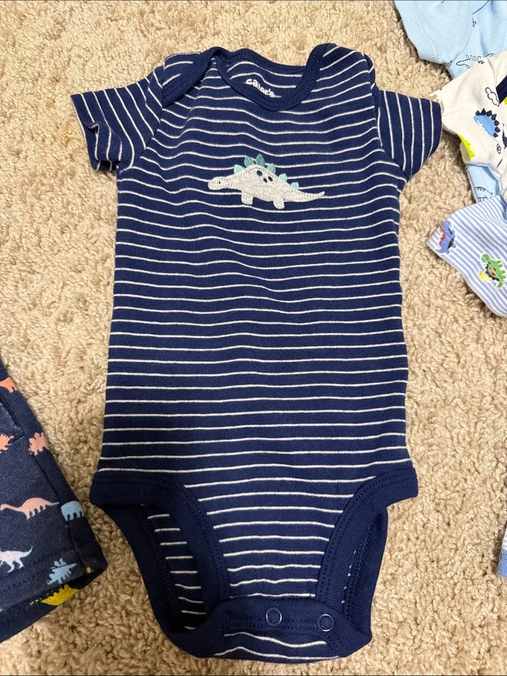 0-3 month Baby Dino Mix 7 Piece Set in Blue, Navy, Cream, Light Blue